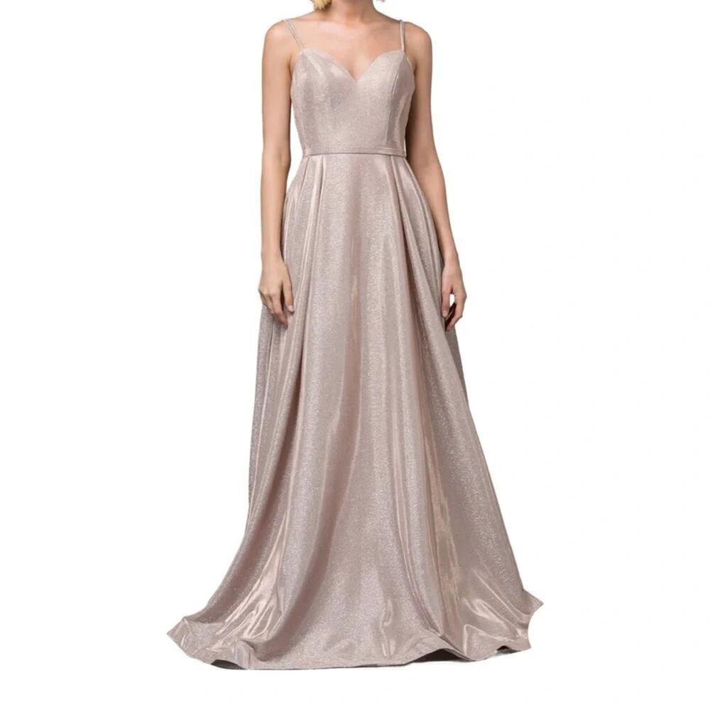 Dancing Queen Rose Gold Sleeveless Sweep Train V-neck Long Gown‎ Size Small